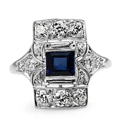 PLatinum Art Deco Sapphire and Old Cut Diamond Ring