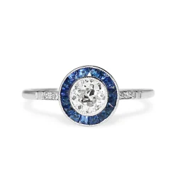 Platinum Art Deco Sapphire and Old Cut Diamond Ring