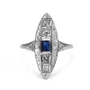 Platinum Art Deco Sapphire and Diamond Etched Shield Shaped Ring