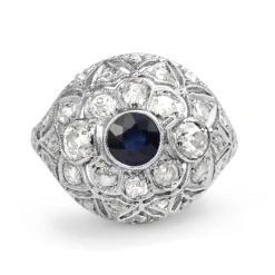 Platinum Art Deco Sapphire and Old Cut Diamond Ring