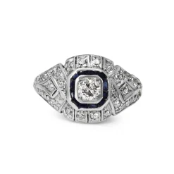 Platinum Art Deco Sapphire and Old Cut Diamond Ring