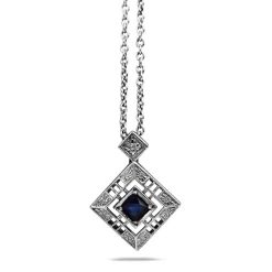 Platinum Art Deco Sapphire Engaved Pendant