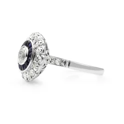 Platinum Art Deco Sapphire and Diamond Target Ring