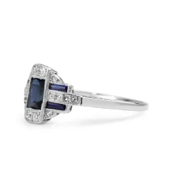 Platinum Art Deco Sapphire and Old Cut Diamond Ring