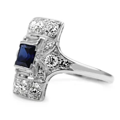 PLatinum Art Deco Sapphire and Old Cut Diamond Ring