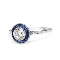 Platinum Art Deco Sapphire and Old Cut Diamond Ring