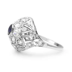Platinum Art Deco Sapphire and Old Cut Diamond Ring
