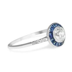 Platinum Art Deco Sapphire and Old Cut Diamond Ring