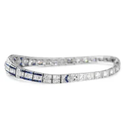 Platinum Art Deco Sapphire and Old Cut Diamond Bracelet