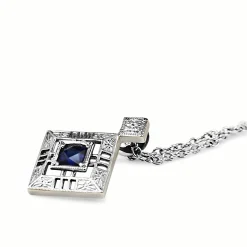 Platinum Art Deco Sapphire Engaved Pendant