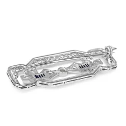 Platinum Art Deco Sapphire and Old + Rose Cut Diamond Brooch