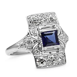 PLatinum Art Deco Sapphire and Old Cut Diamond Ring
