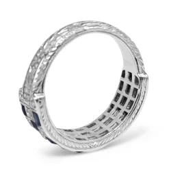 Platinum Art Deco Sapphire and Diamond Checkerboard Style Ring