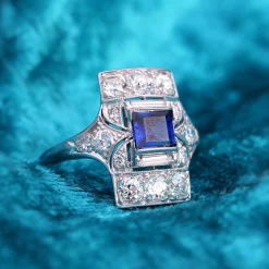 PLatinum Art Deco Sapphire and Old Cut Diamond Ring