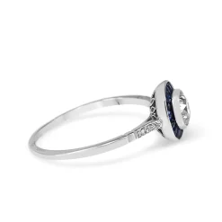 Platinum Art Deco Sapphire and Old Cut Diamond Ring
