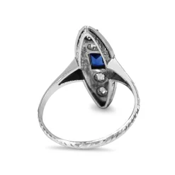Platinum Art Deco Sapphire and Diamond Etched Shield Shaped Ring