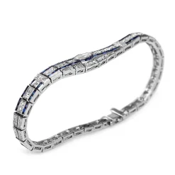 Platinum Art Deco Sapphire and Old Cut Diamond Bracelet