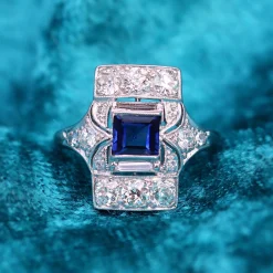 PLatinum Art Deco Sapphire and Old Cut Diamond Ring