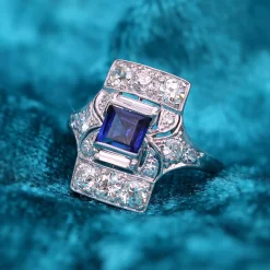 PLatinum Art Deco Sapphire and Old Cut Diamond Ring