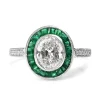 Platinum Art Deco Style Emerald and Old Cut Oval Diamond Ring