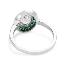 Platinum Art Deco Style Emerald and Old Cut Oval Diamond Ring