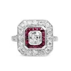 Platinum Art Deco Style Ruby and Diamond Ring