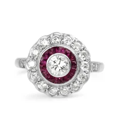 Platinum Art Deco Style Ruby and Diamond Ring