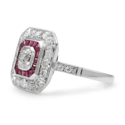 Platinum Art Deco Style Ruby and Diamond Ring
