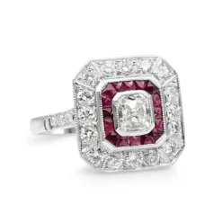 Platinum Art Deco Style Ruby and Diamond Ring
