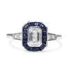 Platinum Art Deco Style Sapphire and Diamond Halo Ring