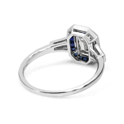 Platinum Art Deco Style Sapphire and Diamond Halo Ring