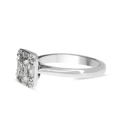 Platinum Asscher and Baguette Diamond Halo Ring