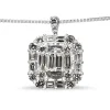 Platinum Baguette and Brilliant Cut Diamond Cluster Necklace