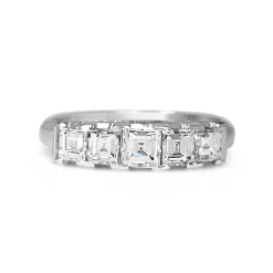 Platinum Carre Cut 5 Stone Diamond Band