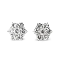 Platinum 4.00ct Diamond Flower Style Cluster Earrings