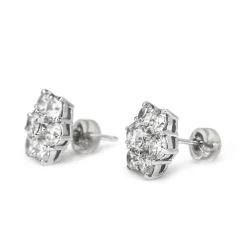 Platinum 4.00ct Diamond Flower Style Cluster Earrings