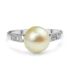 Platinum Cultured Pearl and Single Cut Diamond Ring