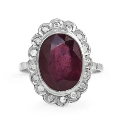 Platinum Deco Diamond and Treated Ruby Ring