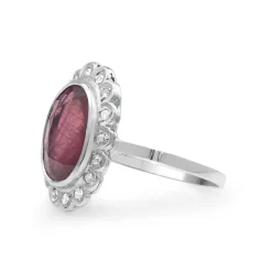 Platinum Deco Diamond and Treated Ruby Ring