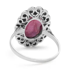 Platinum Deco Diamond and Treated Ruby Ring
