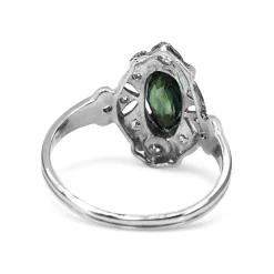 Platinum Deco Marquise Green Sapphire and Diamond Ring