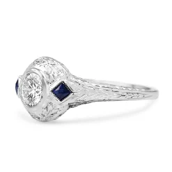 Platinum Deco Sapphire and Diamond Ring