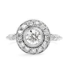 Platinum Deco Style Diamond Halo Ring