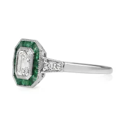 Platinum Deco Style Emerald and Diamond Ring