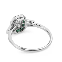 Platinum Deco Style Emerald and Diamond Ring