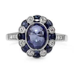 Platinum Deco Style Sapphire and Diamond Ring