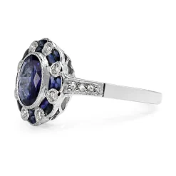 Platinum Deco Style Sapphire and Diamond Ring