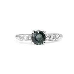 Platinum Deco Teal Sapphire and Diamond Ring