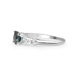 Platinum Deco Teal Sapphire and Diamond Ring