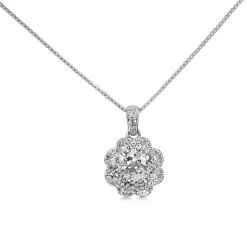 Platinum Diamond Cluster Daisy Necklace